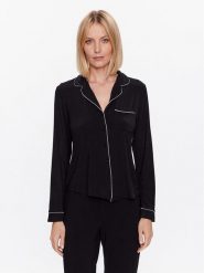 Hunkemöller Koszulka piżamowa Jacket 201739 Czarny Regular Fit. Czarne koszule nocne Hunkemöller, l, bez wzorów, z wiskozy, bez ramiączek. Za 119.99 zł.