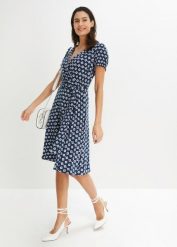 Sukienka z dżerseju z mieszanki wiskozy. Niebieskie sukienki bonprix, bez wzorów, z dżerseju, bez kołnierzyka, bez ramiączek, dopasowane. Za 169.99 zł.