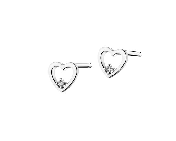 Kolczyki z białego złota z diamentami - serca - 0,008 ct - próba 375. Białe kolczyki Apart, z diamentem, złote. Za 579.00 zł.