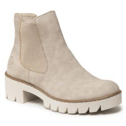 Botki Rieker. Brązowe botki Rieker, bez wzorów, bez obcasa, na płaskiej podeszwie, bez zapięcia. Za 339.99 zł.