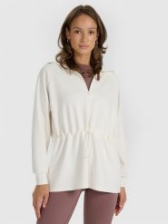 4F Bluza dresowa nierozpinana z modalem damska - biała L. Białe bluzy 4f, l, bez wzorów, z dresówki, bez kaptura. Za 199.99 zł.