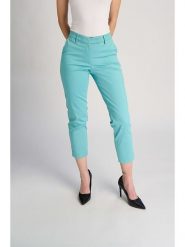 Marks & Spencer Spodnie chino w kolorze turkusowym rozmiar: 40. Niebieskie spodnie materiałowe Marks & Spencer, bez wzorów, z podwyższonym stanem. Za 62.03 zł.