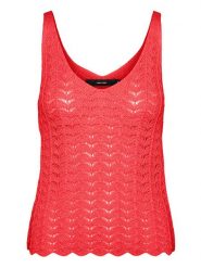 Vero Moda Top dzianinowy w kolorze czerwonym rozmiar: S. Czerwone topy Vero Moda, s, bez wzorów, z dzianiny, bez kołnierzyka, bez ramiączek. Za 70.41 zł.