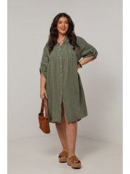 Curvy Lady Lniana sukienka w kolorze khaki rozmiar: 48/50. Brązowe sukienki Curvy Lady, bez wzorów, ze lnu, klasyczne, bez kołnierzyka, bez ramiączek, midi. Za 198.10 zł.