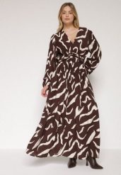 Brązowa Rozkloszowana Sukienka z Wiskozą Netania. Brązowe sukienki Born2be, na co dzień, xl, bez wzorów, z materiału, bez kołnierzyka, bez ramiączek, maxi, proste. Za 169.99 zł.