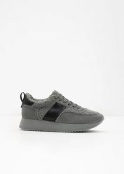 Sneakersy na platformie. Szare obuwie sportowe bonprix, bez zapięcia. Za 149.99 zł.