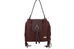 Skórzana torebka boho z frędzlami - Bordowa. Czerwone torby na ramię Barberini's, bez wzorów, ze skóry, biznesowe, na ramię, małe, bez dodatków. Za 286.99 zł.