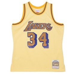 Koszulka NBA Los Angeles Lakers Shaquille O’Neal 1996/97. Żółte bluzki Mitchell & Ness, bez wzorów, sportowe, bez kołnierzyka, bez ramiączek. Za 612.50 zł.