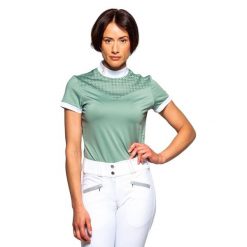 Damska koszulka polo na zawody Flags&Cup Isla. Zielone koszulki polo FLAGS&CUP, bez wzorów, bez kołnierzyka, bez ramiączek. Za 237.50 zł.