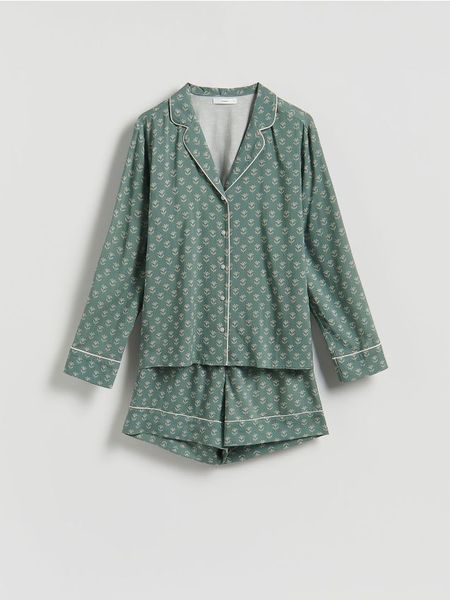 Dwuczęściowa piżama z wiskozy - jasny zielony. Zielone piżamy Reserved, bez wzorów, z tkaniny, bez ramiączek. Za 139.99 zł.