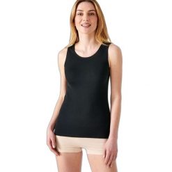 Damski tank top Damart Thermolactyl. Czarne topy DAMART, bez wzorów, z dzianiny, bez kołnierzyka, bez ramiączek. Za 169.50 zł.