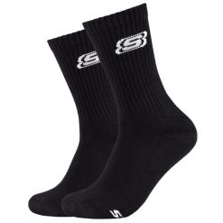 Skarpetki sportowe dla dorosłych 2pk Tennis Cushioned Socks. Czarne skarpety Skechers, bez wzorów, z bawełny. Za 29.99 zł.