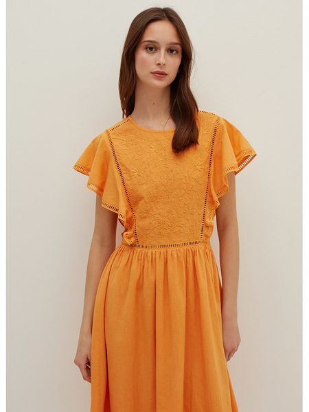 STEFANEL Sukienka w kolorze pomarańczowym rozmiar: 38. Pomarańczowe sukienki Stefanel, bez wzorów, z bawełny, bez kołnierzyka, bez ramiączek, midi. Za 167.28 zł.