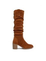 DeeZee Kozaki HX24012-1 Brązowy. Brązowe kozaki DeeZee, z materiału, bez obcasa, na słupku, bez zapięcia. Za 199.99 zł.