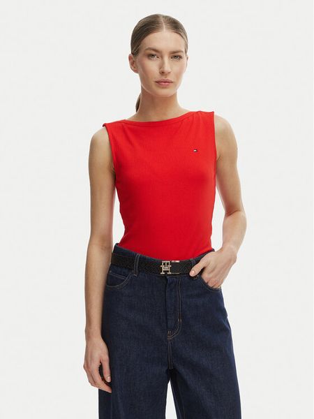 Tommy Hilfiger Top WW0WW47807 Pomarańczowy Slim Fit. Brązowe topy TOMMY HILFIGER, xl, bez wzorów, z wiskozy, bez kołnierzyka, bez ramiączek. Za 150.99 zł.