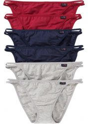Figi tanga z miękką bawełną organiczną (6 par). Szare figi bonprix, z aplikacjami, z bawełny. Za 64.99 zł.