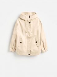 Kurtka parka z kapturem - beżowy. Brązowe kurtki Reserved, l, bez wzorów, z tkaniny, z kapturem. Za 199.99 zł.