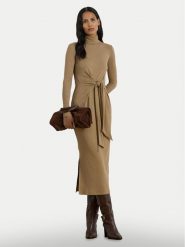LAUREN RALPH LAUREN Sukienka dzianinowa 200980028003 Beżowy Slim Fit. Brązowe sukienki Lauren Ralph Lauren, xxl, bez wzorów, z bawełny, bez kołnierzyka, bez ramiączek. Za 839.99 zł.