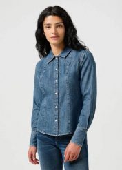 WRANGLER DAMSKA KOSZULA JEANSOWA WRANGLER EXAG YOKE SHIRT FADED BLUE 112356476. Niebieskie koszule Wrangler, xs, bez wzorów, z jeansu, bez kołnierzyka, bez ramiączek. Za 169.99 zł.