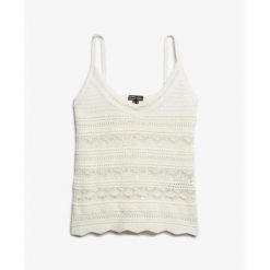 Koronkowy top damski Superdry Caraco. Białe topy Superdry, bez wzorów, z koronki, bez kołnierzyka, bez ramiączek. Za 239.90 zł.