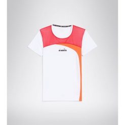 Koszulka do tenisa z krótkim rękawem damska Diadora L. SS T-SHIRT optical white. Białe bluzki Diadora, l, bez wzorów, bez kołnierzyka, bez ramiączek. Za 59.99 zł.