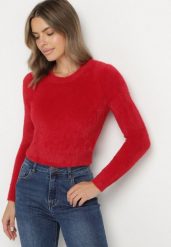 Bordowy Krótki Sweter Puchaty Dindra. Czerwone swetry Born2be, bez wzorów, z dzianiny, bez ramiączek. Za 59.99 zł.