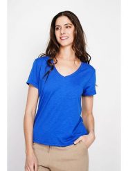 ASSUILI Koszulka w kolorze niebieskim rozmiar: 40. Niebieskie bluzki Assuili, bez wzorów, bez kołnierzyka, bez ramiączek. Za 56.99 zł.