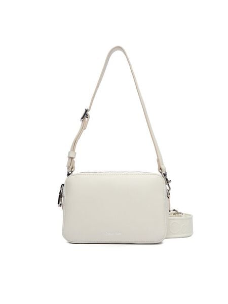 Calvin Klein Torebka Webbing Double Strap Camera Bag LV04F3165G Biały. Białe torebki klasyczne Calvin Klein, bez wzorów, ze skóry, bez dodatków. Za 409.99 zł.