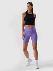 4F Legginsy krótkie damskie - fioletowe L. Fioletowe legginsy 4f, l, bez wzorów, z dzianiny, z podwyższonym stanem, krótkie. W wyprzedaży za 59.99 zł.