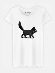 WOOOP Koszulka "Creeping Cat" w kolorze białym rozmiar: S. Białe bluzki Wooop, s, bez wzorów, z bawełny, bez kołnierzyka, bez ramiączek. Za 74.63 zł.