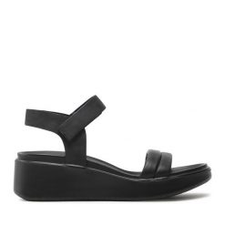 Sandały ECCO. Czarne sandały ecco, bez wzorów, bez obcasa, na koturnie, bez zapięcia. Za 409.99 zł.
