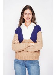 C& Jo Sweter w kolorze beżowo-biało-niebieskim rozmiar: 34. Białe swetry C& Jo, bez wzorów, ze splotem, bez ramiączek. Za 130.99 zł.