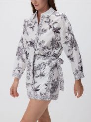 Wzorzysta koszula - ciemnoszary. Szare koszule Reserved, l, bez wzorów, z tkaniny, bez kołnierzyka, bez ramiączek. W wyprzedaży za 69.99 zł.
