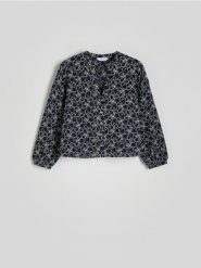 Koszula boxy - granatowy. Niebieskie koszule Reserved, l, bez wzorów, z bawełny, bez kołnierzyka, bez ramiączek. W wyprzedaży za 69.99 zł.