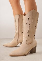 Beżowe Ażurowe Botki Kowbojki VICES na Słupku Falenatea. Brązowe botki Renee, na wiosnę, w ażurowe wzory, z jeansu, bez obcasa, na obcasie, bez zapięcia. Za 179.99 zł.