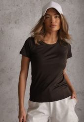 Ciemnoszary Klasyczny T-shirt o Gładkim Wykończeniu Rhethine. Szare t-shirty Renee, l, bez wzorów, z jeansu, bez kołnierzyka, bez ramiączek. Za 39.99 zł.