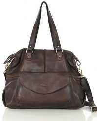 Shopper bag torebka skórzana A4 do pracy - MARCO MAZZINI ciemny brąz. Shopper bez wzorów, ze skóry, bez dodatków. Za 369.99 zł.