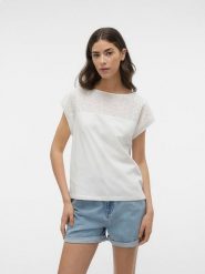 Vero Moda Koszulka w kolorze białym rozmiar: L. Białe bluzki Vero Moda, l, bez wzorów, z bawełny, bez kołnierzyka, bez ramiączek. Za 57.20 zł.
