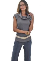 Heine Bluzka w kolorze szarym rozmiar: 40. Szare bluzki Heine, bez wzorów, bez kołnierzyka, bez ramiączek. Za 60.99 zł.