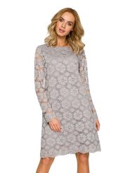 Made of emotion Sukienka w kolorze szarym ze wzorem rozmiar: XL. Szare sukienki Made Of Emotion, na co dzień, xl, bez wzorów, z koronki, bez kołnierzyka, bez ramiączek, midi, proste. Za 234.99 zł.