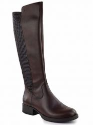 Skórzane brązowe kozaki z elastyczną gumą ocieplane Rieker Z9591-27. Brązowe kozaki Rieker, z gumy, bez obcasa, bez zapięcia. Za 529.00 zł.