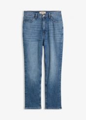 Jeansy o kroju slim, high waist, cropped. Niebieskie jeansy bonprix, bez wzorów, z podwyższonym stanem. Za 129.99 zł.