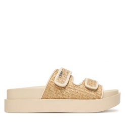 Klapki DKNY. Brązowe klapki DKNY, bez wzorów, bez obcasa. Za 579.99 zł.