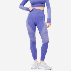 Legginsy fitness damskie Domyos FTI 900. Niebieskie legginsy DOMYOS, l, bez wzorów, z elastanu, z podwyższonym stanem. W wyprzedaży za 79.99 zł.