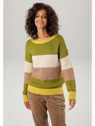 Aniston Sweter w kolorze zielono-beżowym rozmiar: 36. Brązowe swetry Aniston, bez wzorów, ze splotem, bez ramiączek. Za 74.95 zł.