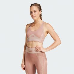 Biustonosz AEROKNIT Training Light Support. Brązowe bielizna sportowa Adidas, m, bez wzorów. W wyprzedaży za 137.40 zł.