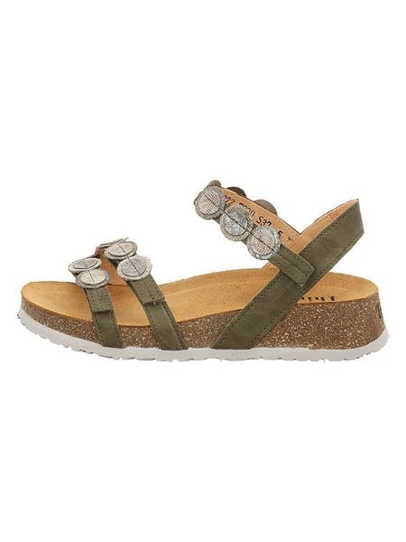 Think! Skórzane sandały w kolorze khaki rozmiar: 39. Brązowe sandały Think!, bez wzorów, klasyczne, z otwartym noskiem, bez obcasa, bez zapięcia. Za 194.95 zł.
