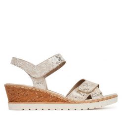 Sandały Remonte. Żółte sandały Remonte, bez wzorów, bez obcasa, na koturnie, bez zapięcia. Za 349.99 zł.