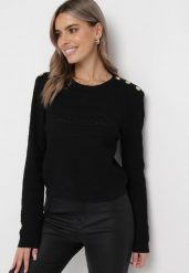 Czarny Sweter z Napami Stephanan. Czarne swetry Born2be, na zimę, m, bez wzorów, bez ramiączek. Za 99.99 zł.
