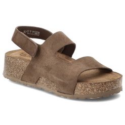 Sandały damskie Yokono, cholewka ze skóry naturalnej zamszowej z szerokimi paskami z zapięciem na rzep, brązowe, WIWI-261 Ser Lodo. Brązowe sandały Yokono, bez wzorów, ze skóry, bez obcasa, na platformie, bez zapięcia. Za 249.00 zł.